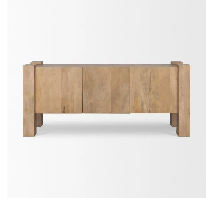 Mercana Beth Light Brown Wood w/ 3 Doors Sideboard Front