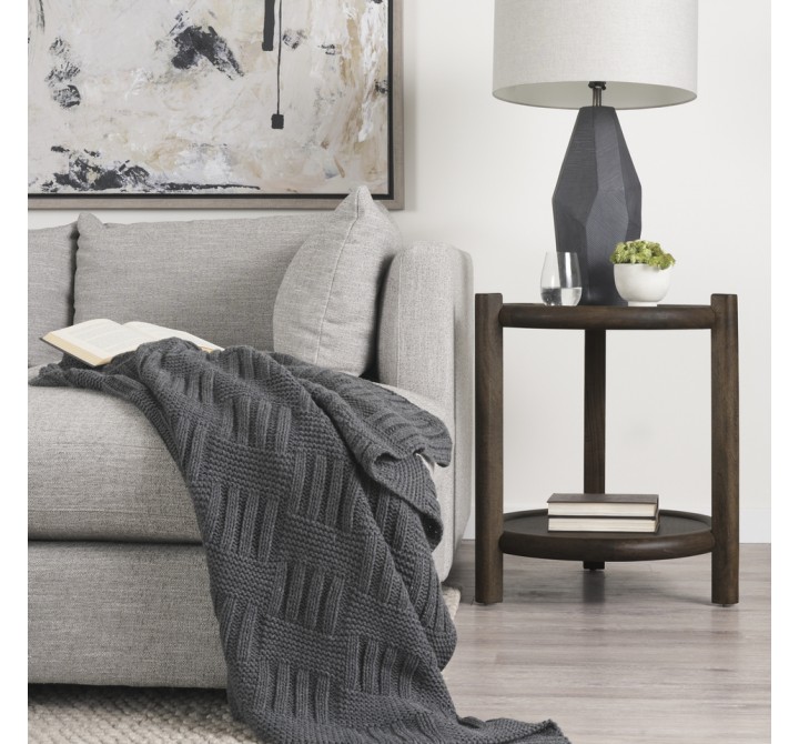 Mercana Romi Dark Brown Wood With Bottom Shelf Round Accent Table