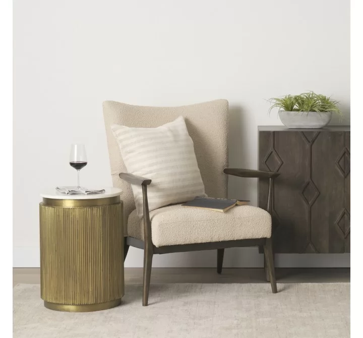 Mercana Satima White Marble With Gold Metal Round Fluted Accent Table 2