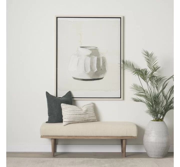 Mercana Shae Brown Wood With Oatmeal Fabric Bench