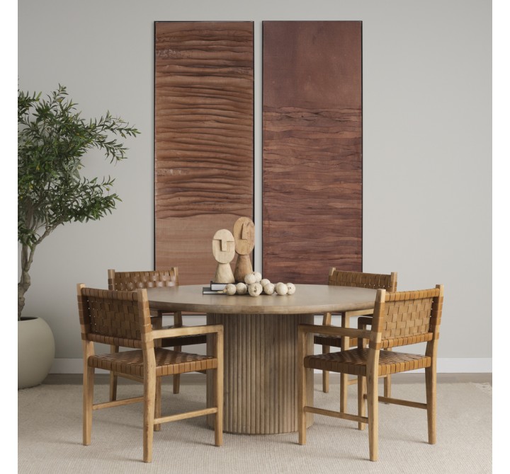 Mercana Shane Brown Wood With Woven Brown Leather Dining Armchair