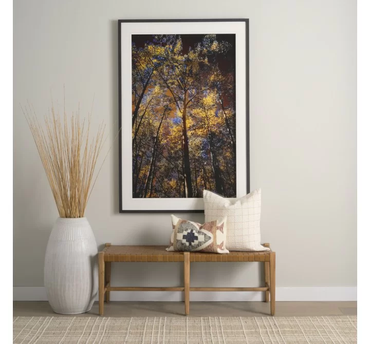 Mercana Shane Brown Wood With Woven Brown Leather Bench