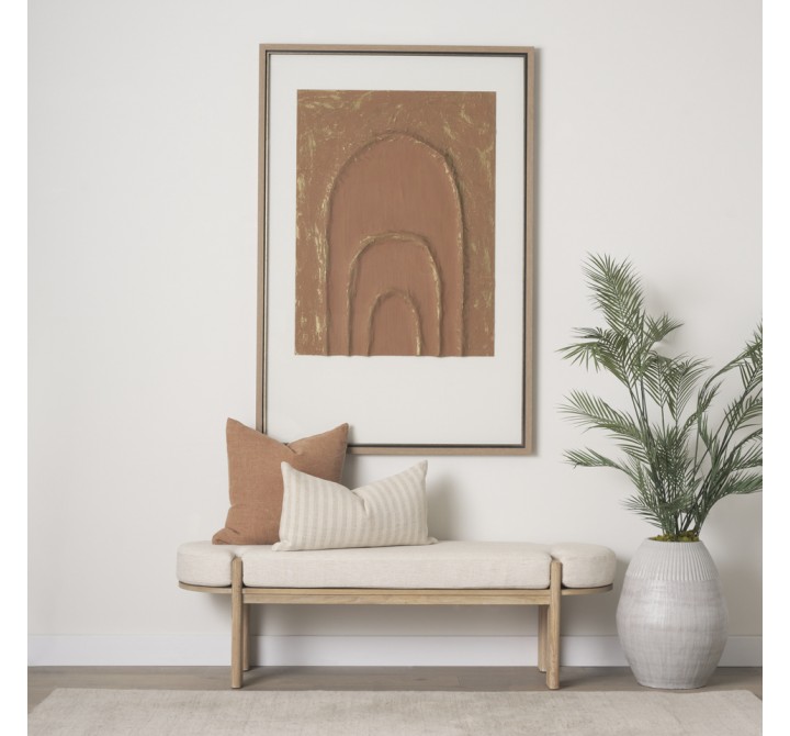 Mercana Sohan Light Brown Elm Wood With Oatmeal Fabric Bench