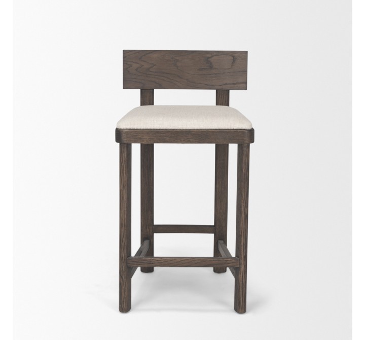 Mercana Soren Dark Brown Wood With Oatmeal Fabric Counter Stool Front