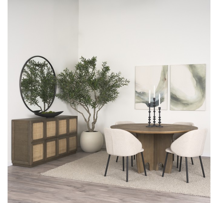 Mercana Sonomi Brown Solid Rubber Wood With Round Oak Tabletop Dining Table