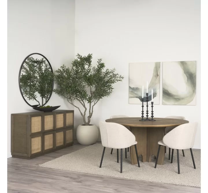 Mercana Sina Brown Oak Wood With Natural Rattan 4 Door Sideboard 