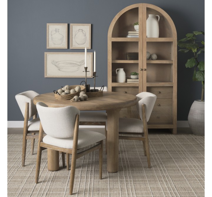 Mercana Suri Light Brown Wood With Glass Doors Arched Curio Cabinet