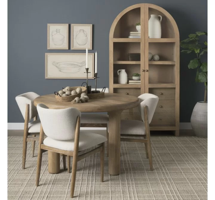 Mercana Suri Light Brown Wood With Glass Doors Arched Curio Cabinet