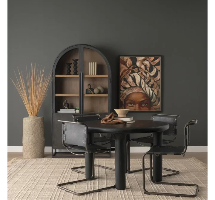 Mercana Sloan 80.5H Black Wood With Black Metal Arched Cabinet