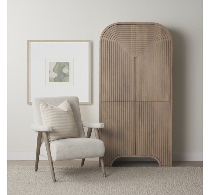 Mercana Sorina Reverse Fluted Light Brown Wood Curio Cabinet