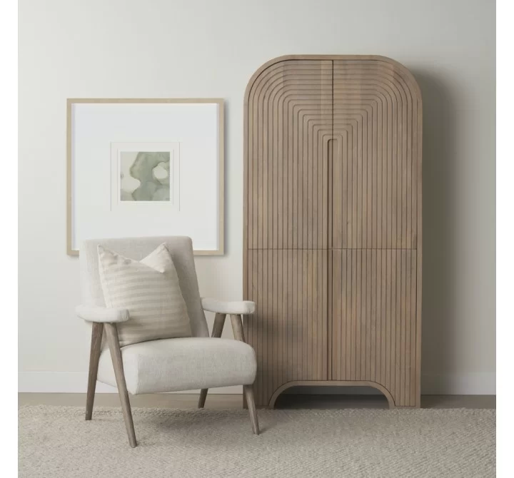 Mercana Sorina Reverse Fluted Light Brown Wood Curio Cabinet