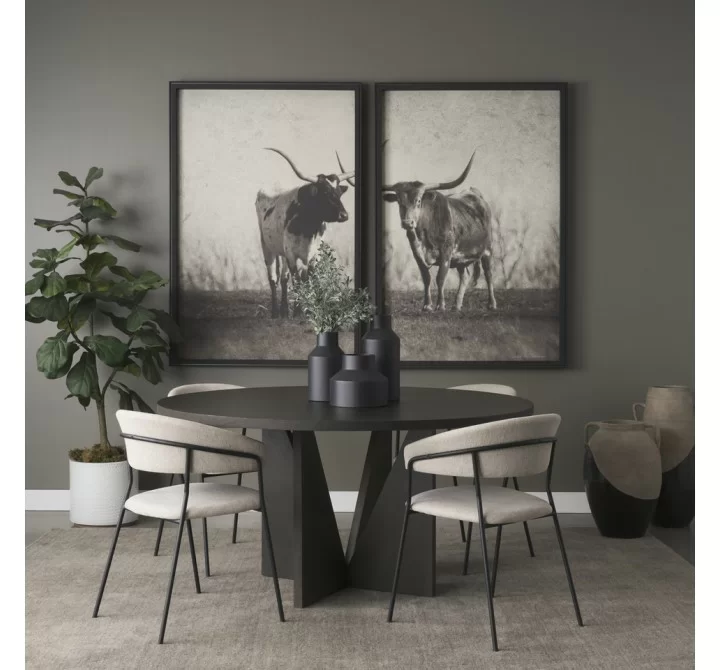 Mercana Tarro 60" Round Textured Espresso Wood With Geometrical Base Dining Table