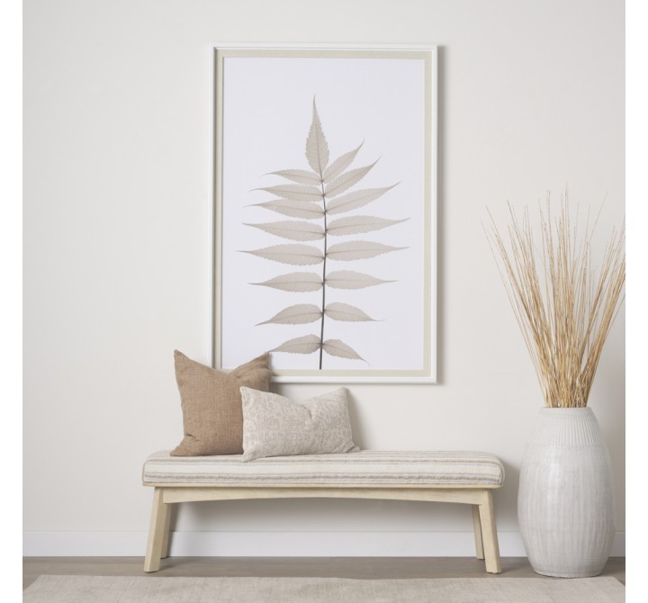 Mercana Taimo White Washed Light Brown Wood With Striped Fabric Seat Bench