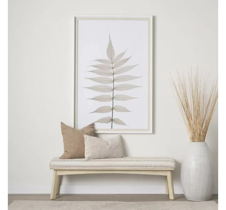 Mercana Taimo White Washed Light Brown Wood With Striped Fabric Seat Bench