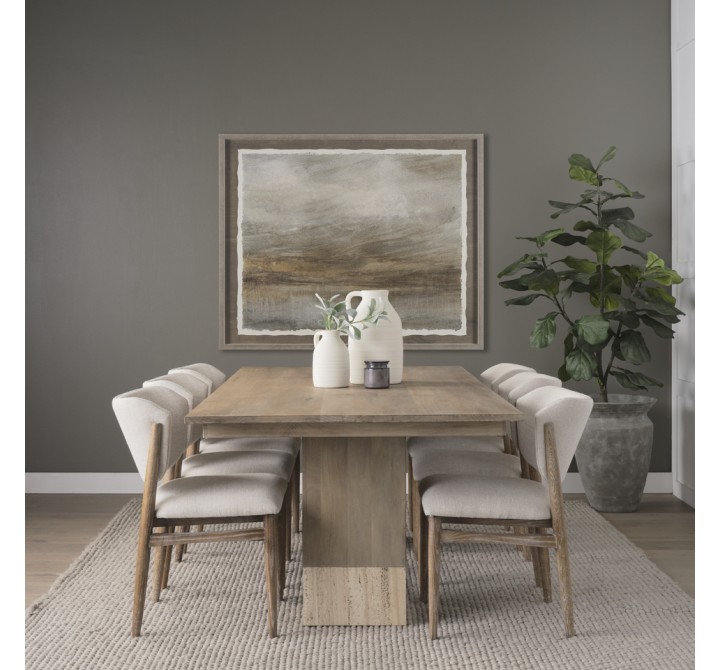 Mercana Shivon 84" Rectangular Light Brown Mango Wood With Travertine Dining Table
