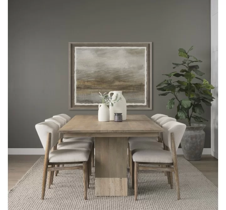 Mercana Shivon 84" Rectangular Light Brown Mango Wood With Travertine Dining Table