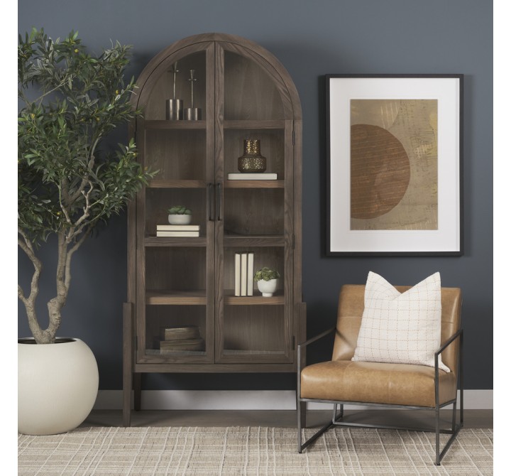 Mercana Stratton Gunmetal With Genuine Aged Brown Leather Upholstered Accent Chair