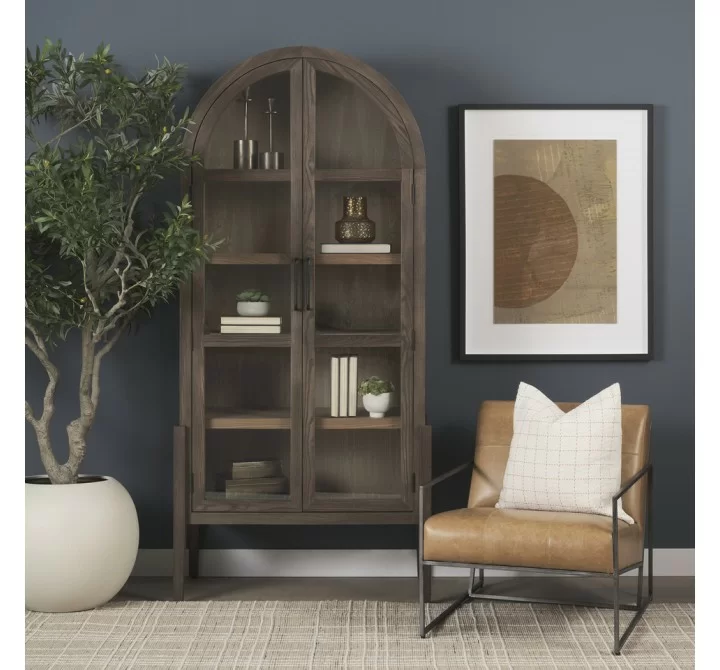 Mercana Stratton Gunmetal With Genuine Aged Brown Leather Upholstered Accent Chair