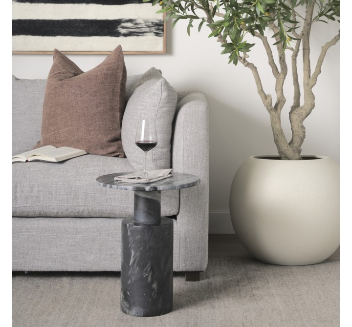 Mercana Taite Solid Dark Gray Marble Pedestal Accent Table 