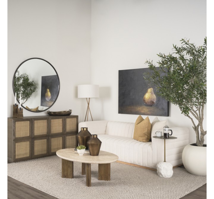 Mercana Syona Travertine + Mango Wood leg Oval Coffee table