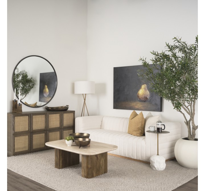 Mercana Symona Travertine and Mango Wood Rectangle Coffee Table