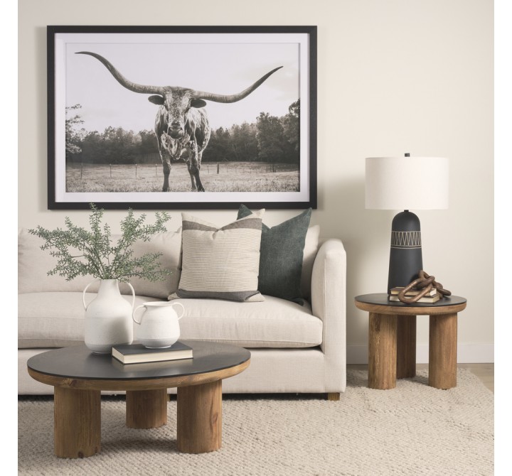 Mercana Tucson Natural Wood With Round Black Oak Top Side Table