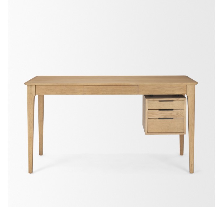Mercana Tino Light Brown Oak Wood With 4 Drawers Desk