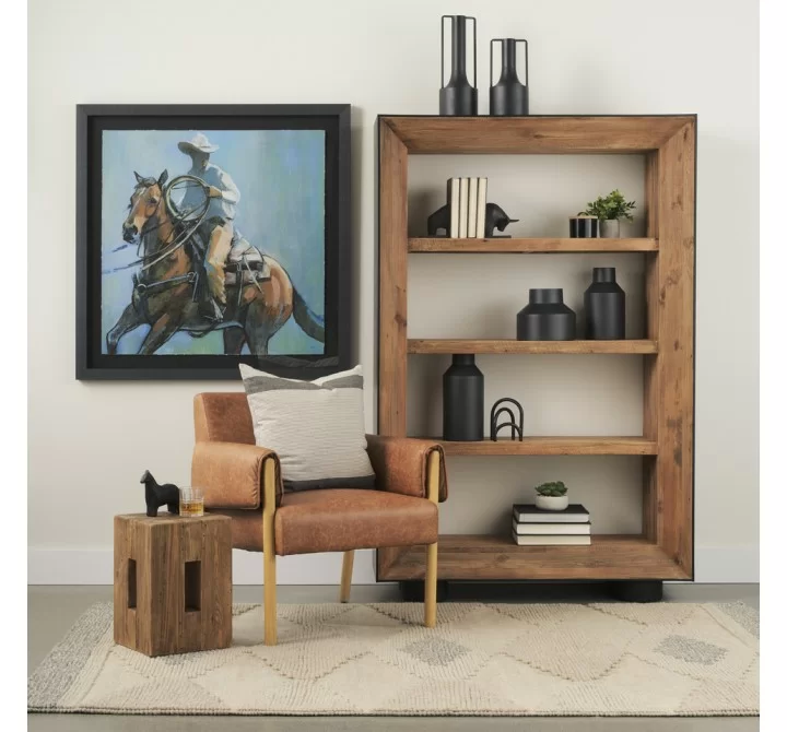 Mercana Tabor Natural Wood With Black Oak Frame Bookcase