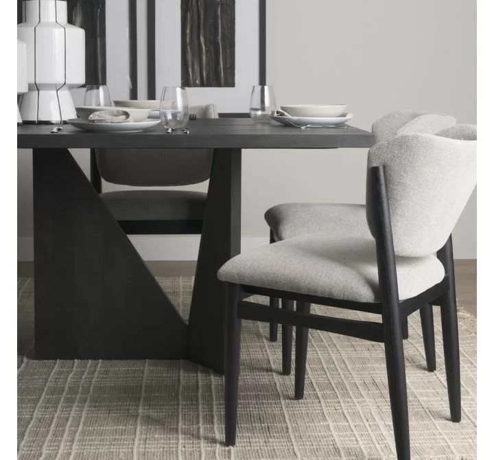 Mercana Tarro 84" Rectangular Textured Black Wood With Geometrical Base Dining Table
