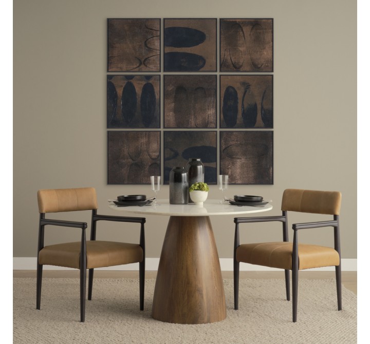 Mercana Toni Dark Brown Wood With Chestnut Leather Dining Chair Set