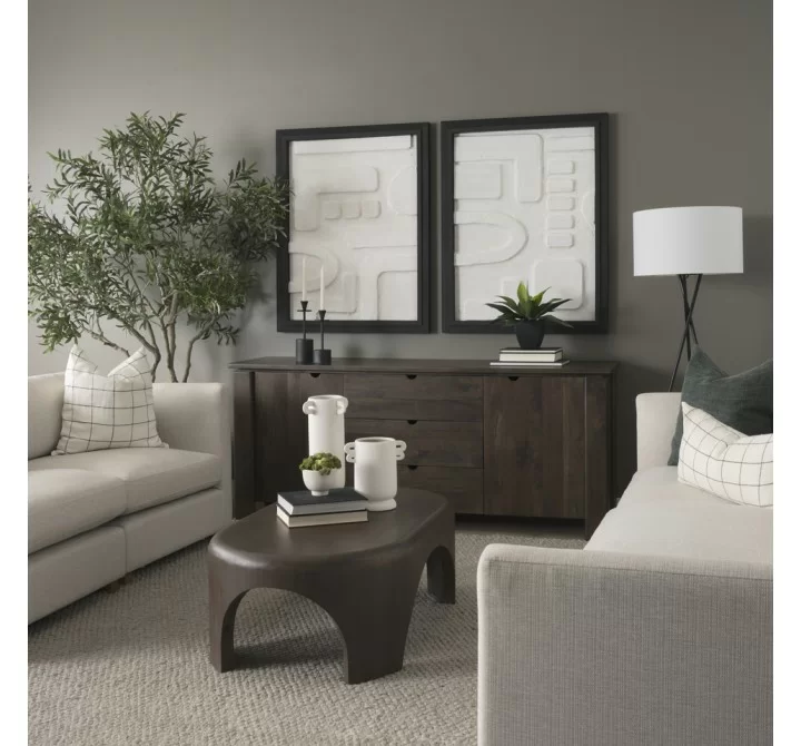 Mercana Wallen 2 Door Solid Dark Brown Wood With 3 Drawers Sideboard