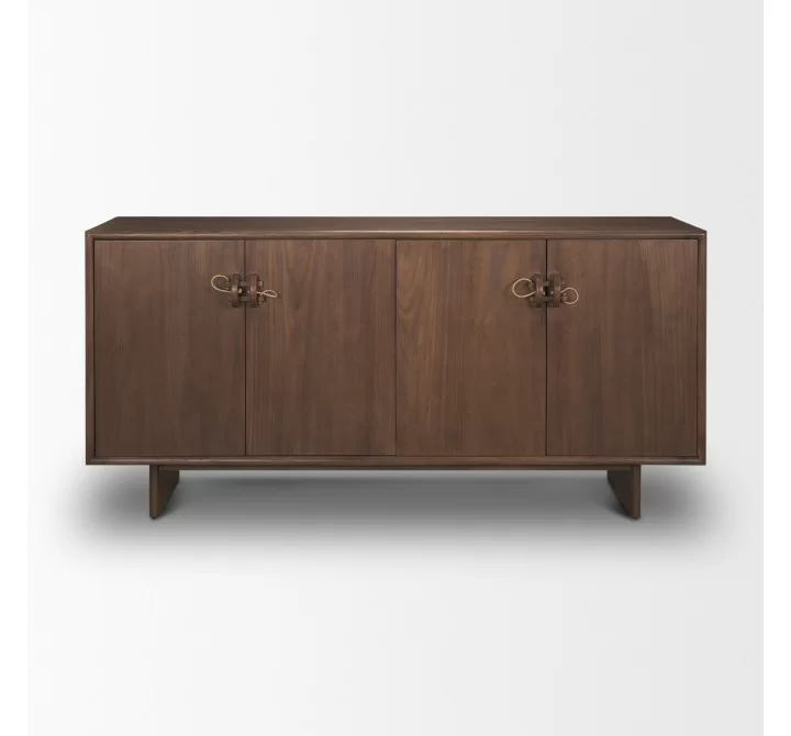 Mercana Varenna 4 Door Dark Brown Wood With Rope Handles Sideboard Front