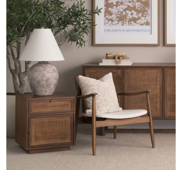 Mercana Haggen Medium  Brown Oak Wood w/ Cream Fabric Accent Chair 