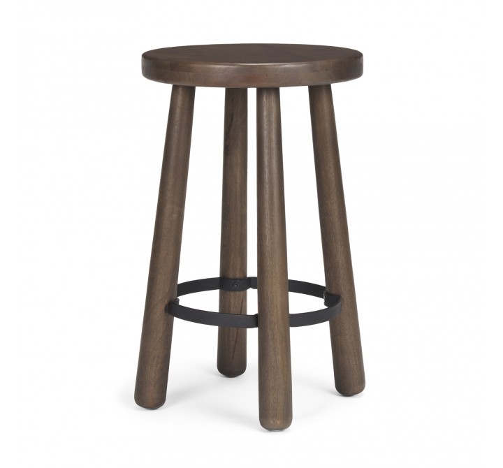 Mercana Weldon Dark Brown Wood With Matte Black Metal Counter Stool  1