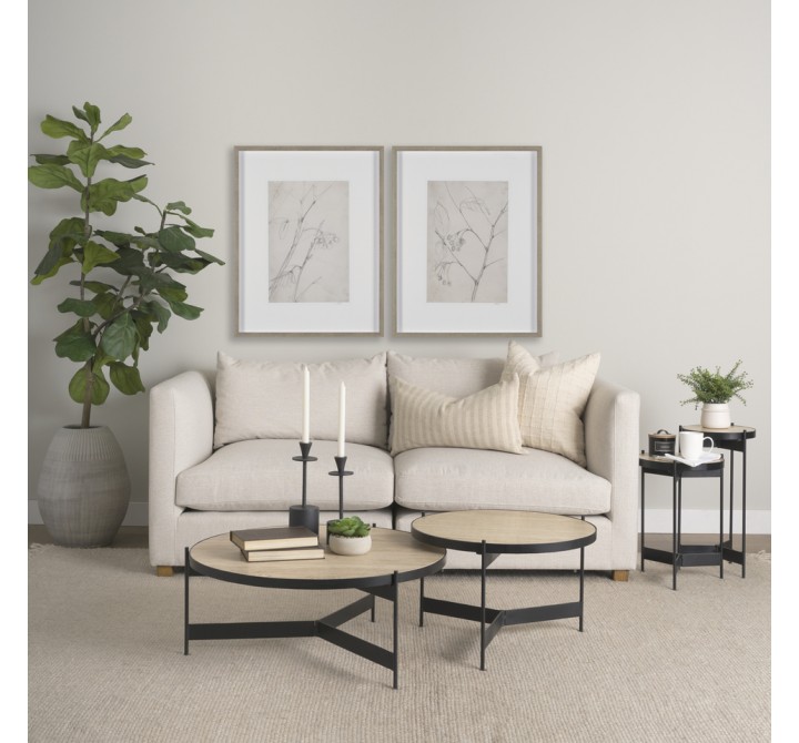 Mercana Wade Travertine Marble With Matte Black Metal End Tables