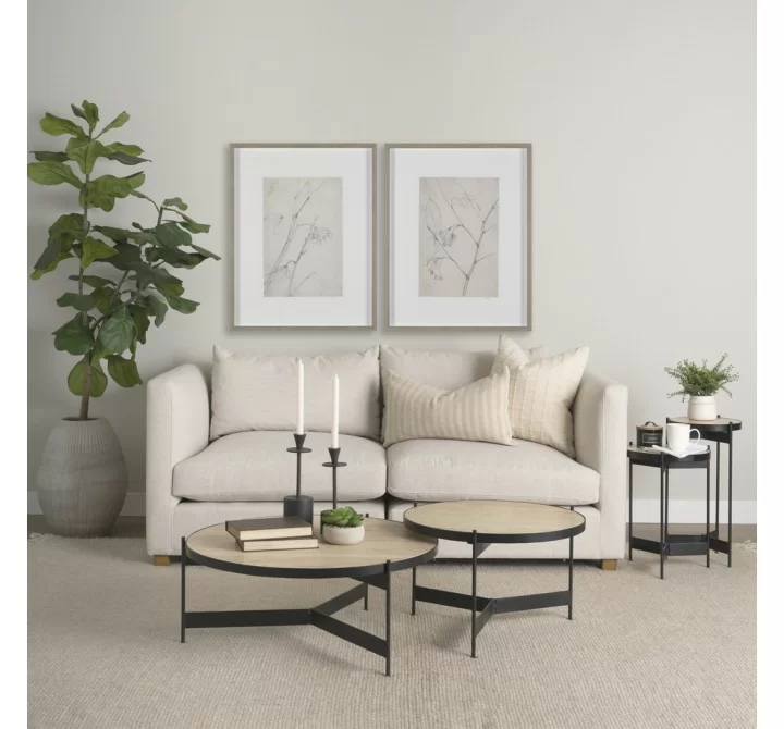 Mercana Wade Travertine Marble With Matte Black Metal End Tables