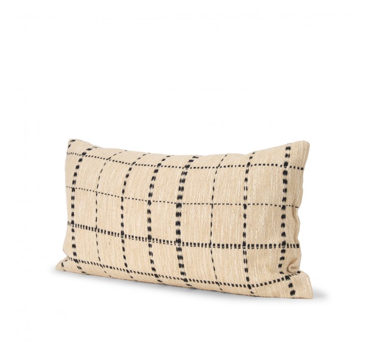 Mercana Jaela Beige and Black Striped Checkered Decorative Lumbar Pillow Cover