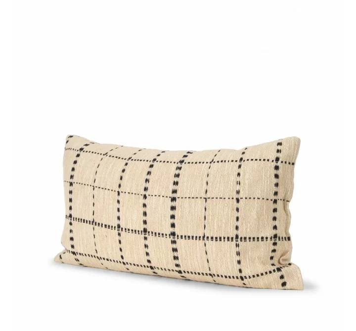 Mercana Jaela Beige and Black Striped Checkered Decorative Lumbar Pillow Cover