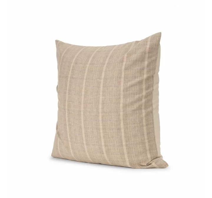 Mercana Jensen Beige and Gray Plaid Cotton-Linen Decorative Square Pillow Cover Front