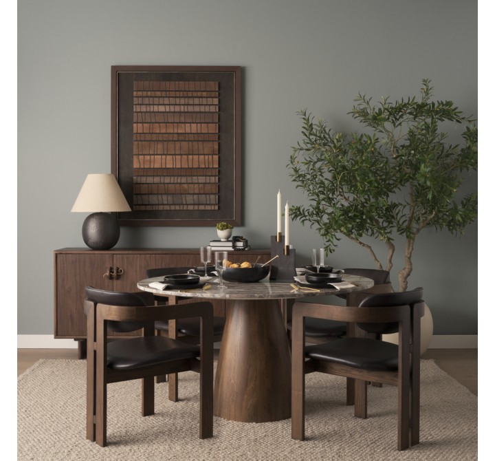 Mercana Allyson 54" Round Brown Pedestal w/ Pink Marble Top Dining Table 