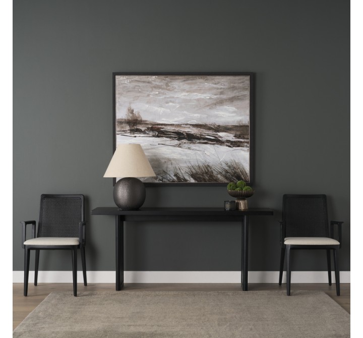 Mercana Grier 65" Black Wood With Black Cane Console Table