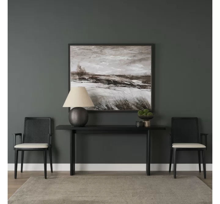 Mercana Grier 65" Black Wood With Black Cane Console Table