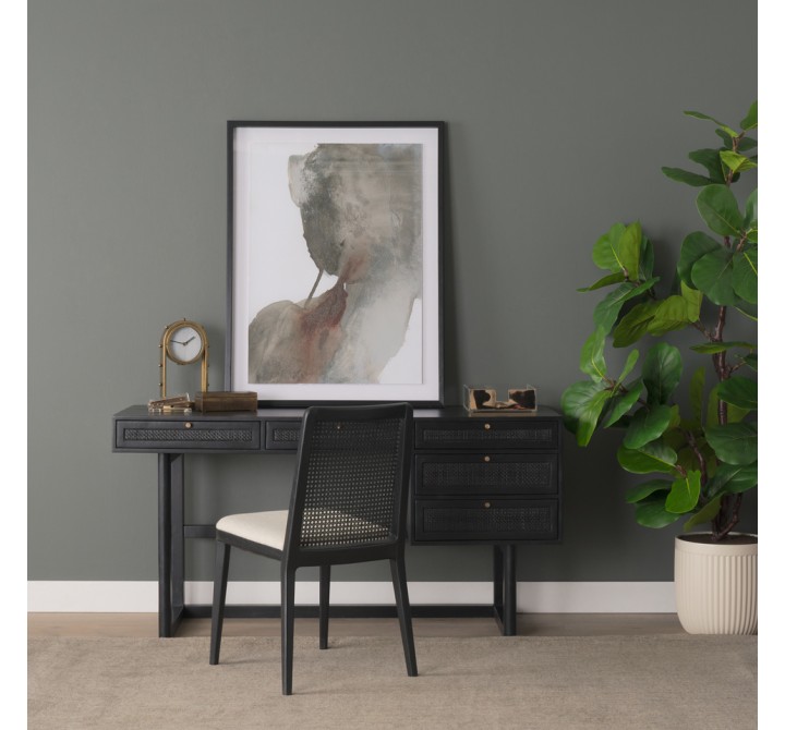 Mercana Grier 60" Black Solid Wood With Black Cane Office Desk