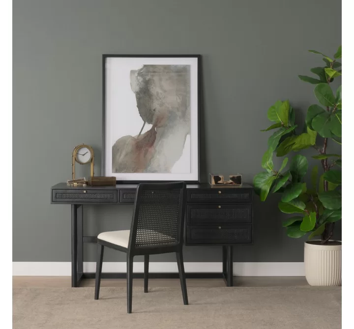 Mercana Grier 60" Black Solid Wood With Black Cane Office Desk