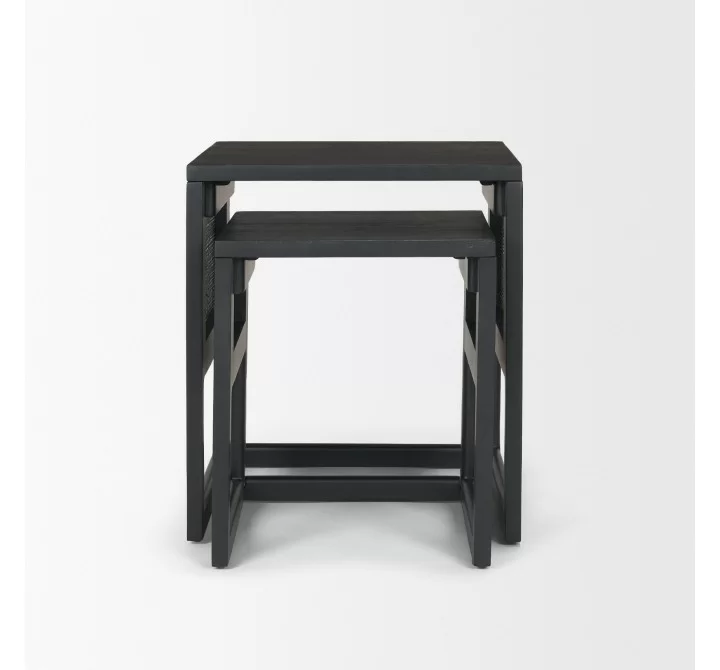 Mercana Grier Set of 2 Black Wood With Black Cane Nesting Accent Tables