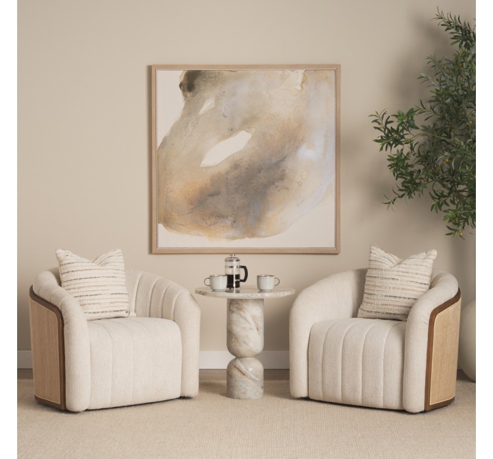 Mercana Fonda Cream Fabric w/ Natural Jute Swivel Accent Chair Set