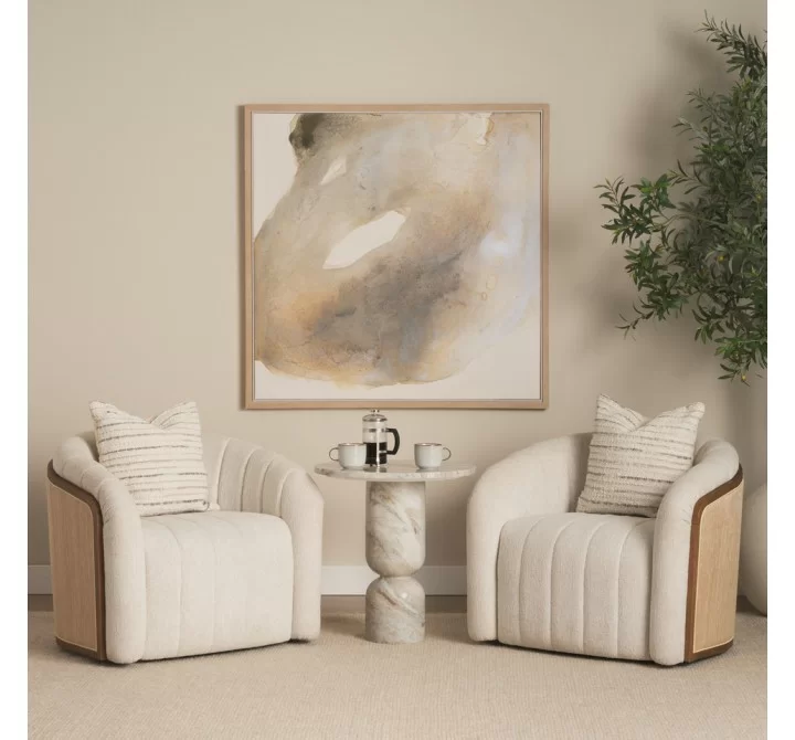 Mercana Fonda Cream Fabric w/ Natural Jute Swivel Accent Chair Set