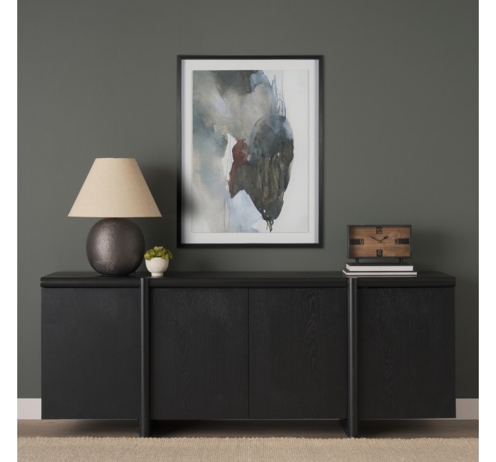 Mercana Rowan Black Oak Wood Closed 4 Door Sideboard