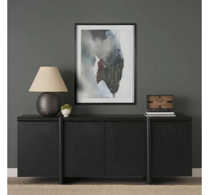 Mercana Rowan Black Oak Wood Closed 4 Door Sideboard