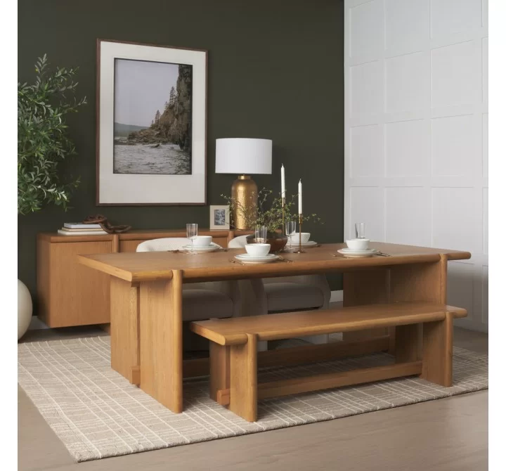 Mercana Rowan Light Brown Oak Wood Closed 4 Door Sideboard Set